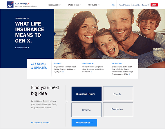 Screenshot of the AXA Vantage Agent Portal