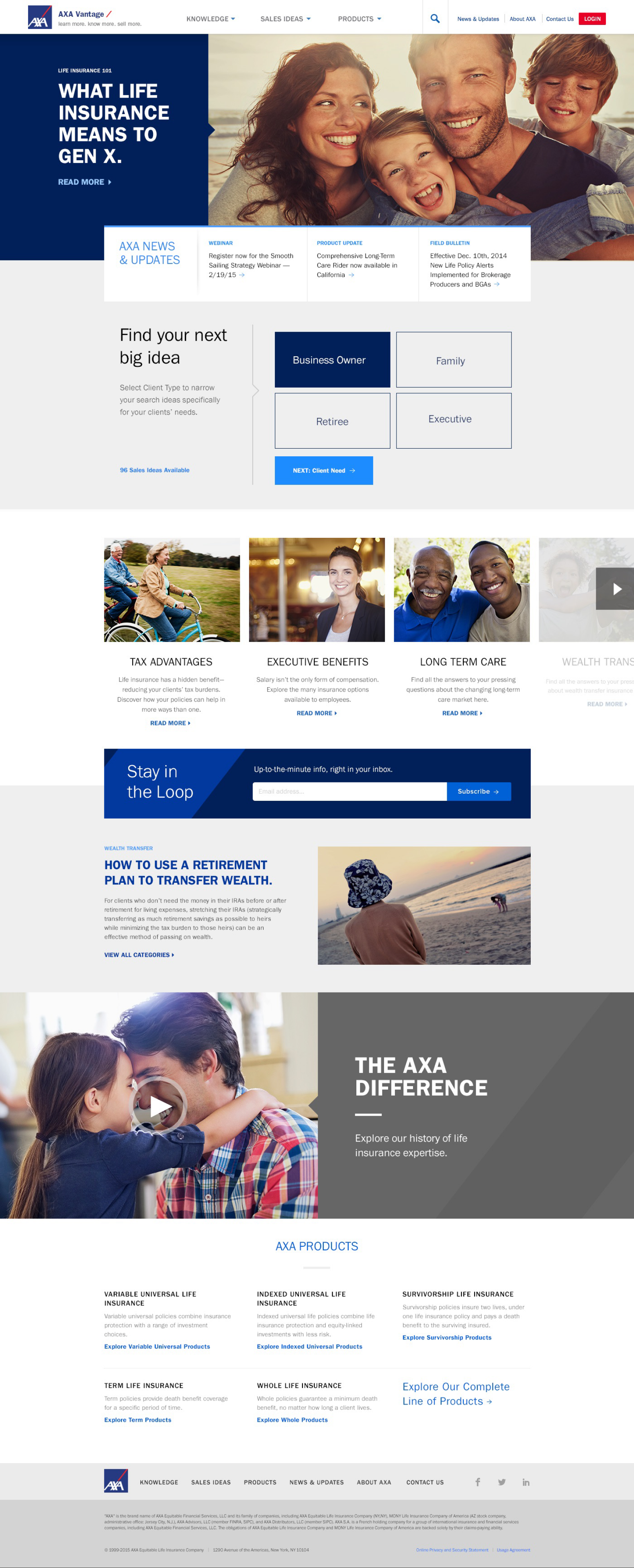 Final design of the AXA Vantage home page