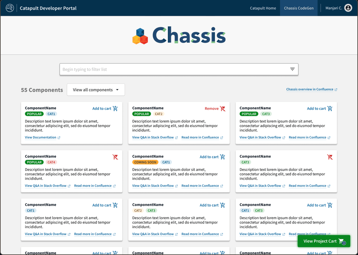Screenshot of the Chassis CodeGen homepage