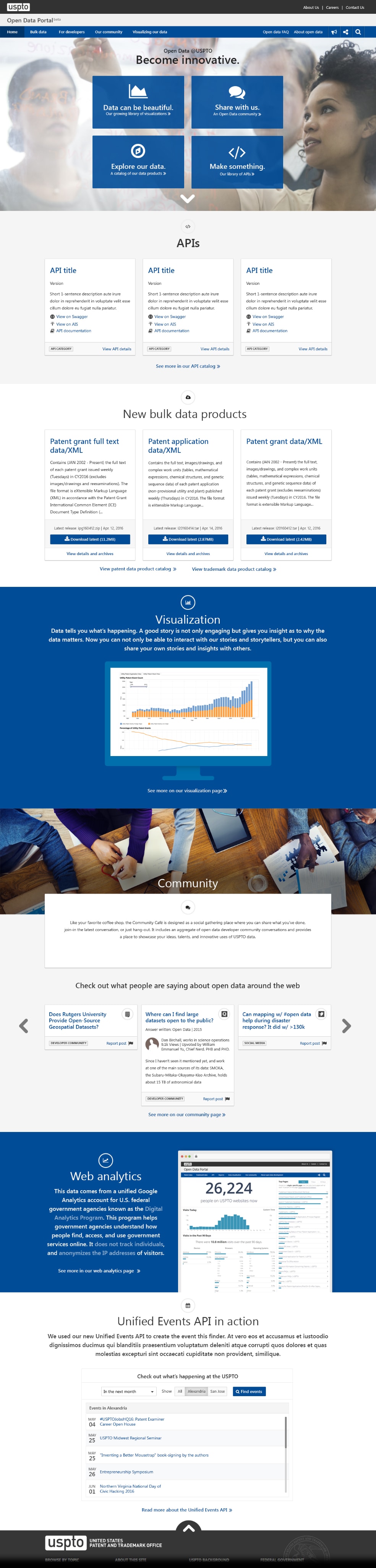 Final visual design for the Open Data Portal home page