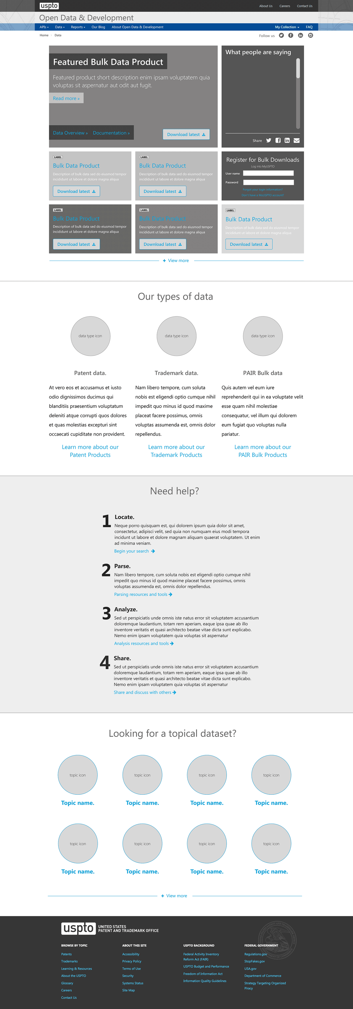 Home page concept wireframes from the Product Vision