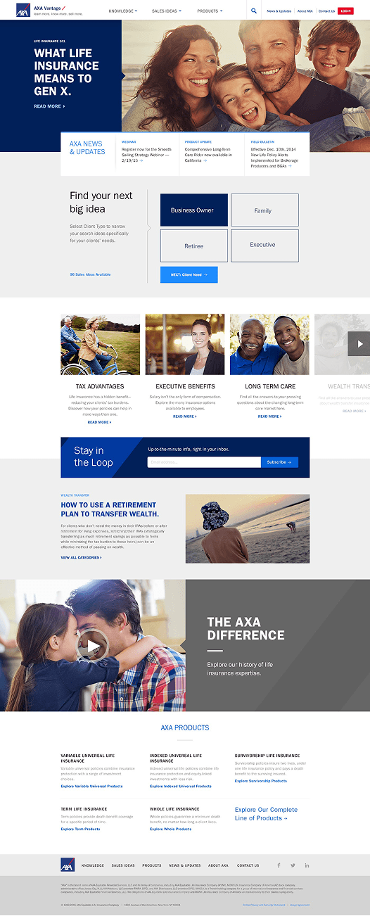 Final design of the AXA Vantage home page