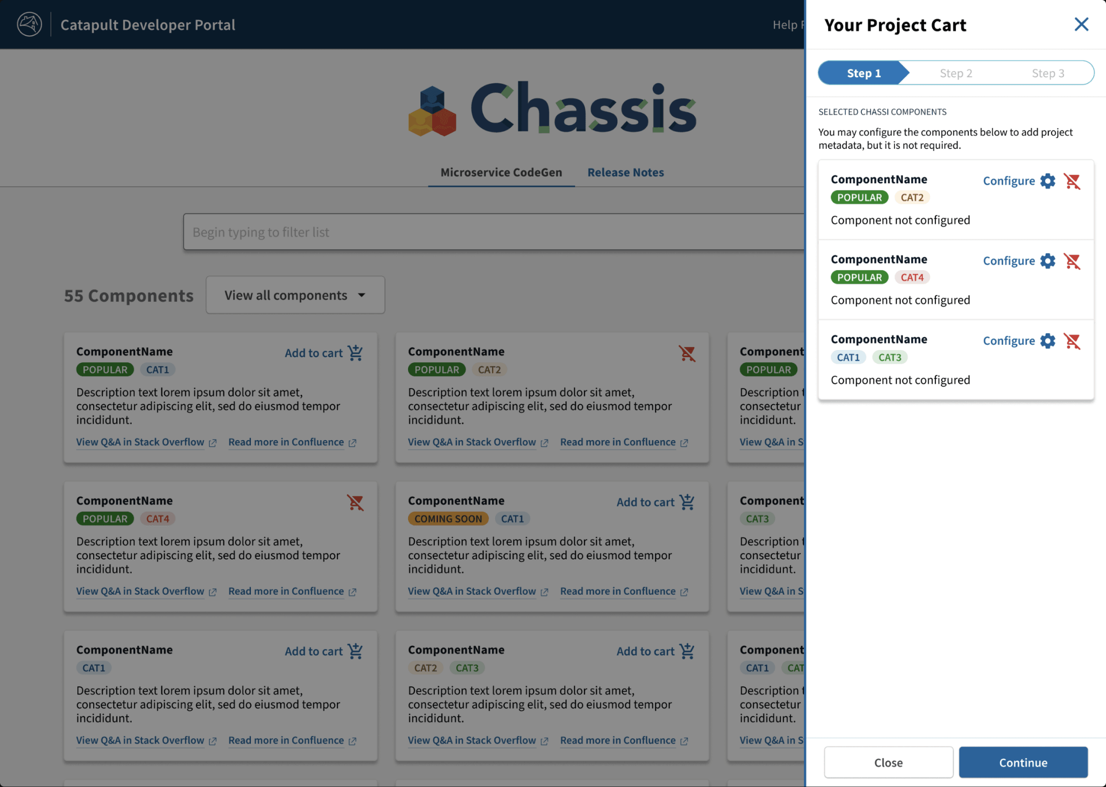 Screenshot of the Chassis CodeGen cart review screen
