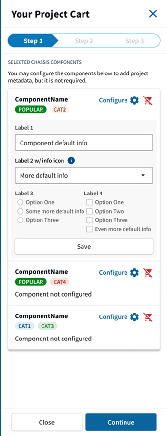 Screenshot of the component configuration side panel