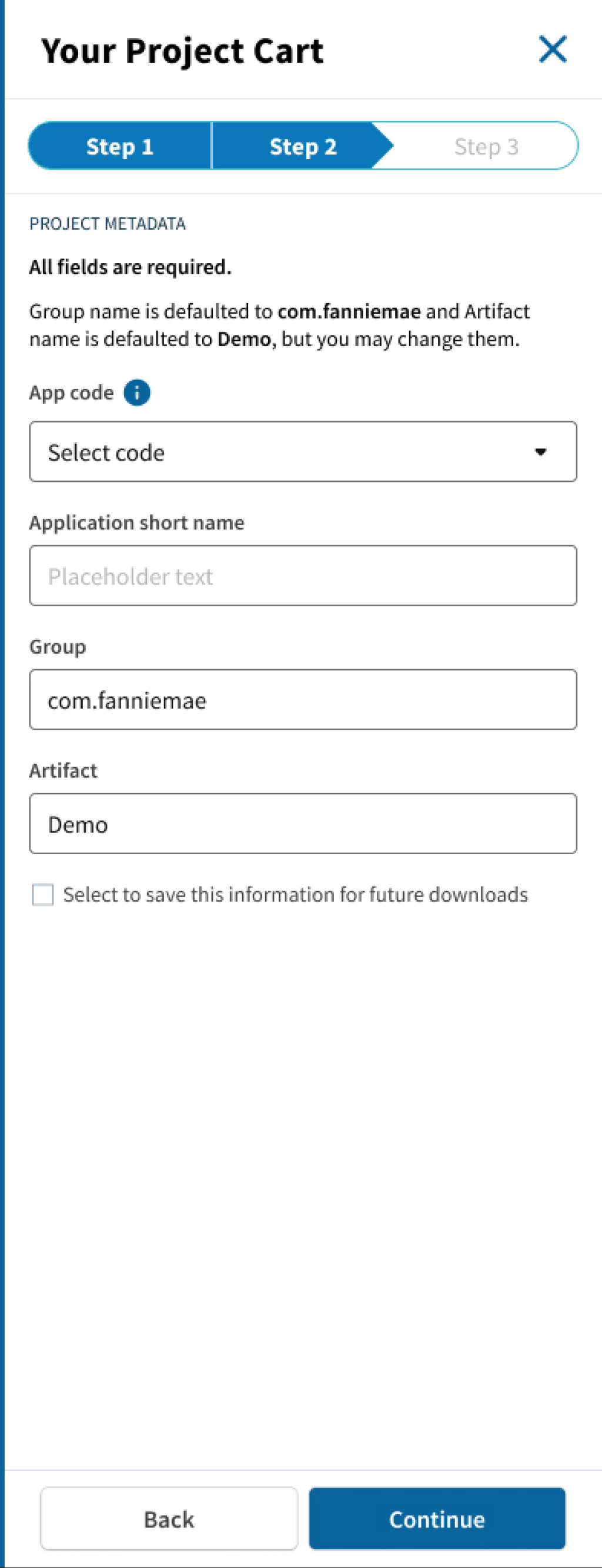 Screenshot of the project metadata side panel
