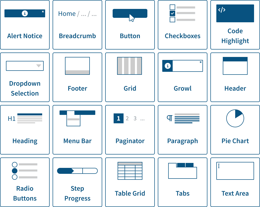 Screenshot of the DragOn UI Builder custom component icon set